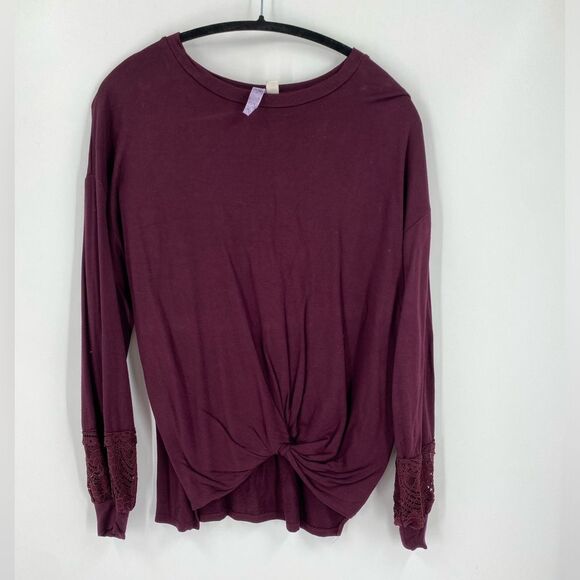 Alya Red Tie Front Long Sleeve Blouse Burgundy size S - Picture 1 of 4